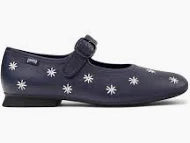 Women's Casi Myra Leather Navy Flower Maryjane Flats