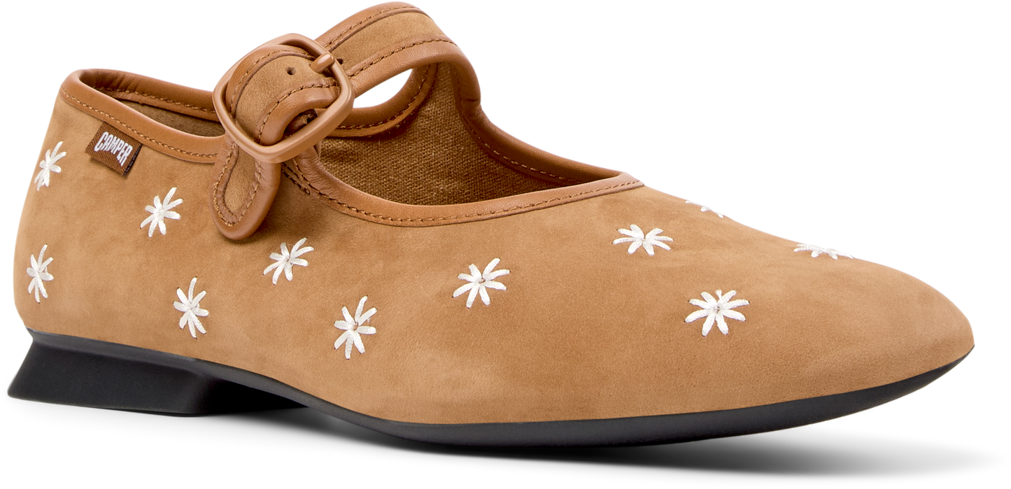 Women's Casi Myra Nubuck Leather Flower Maryjane Flats