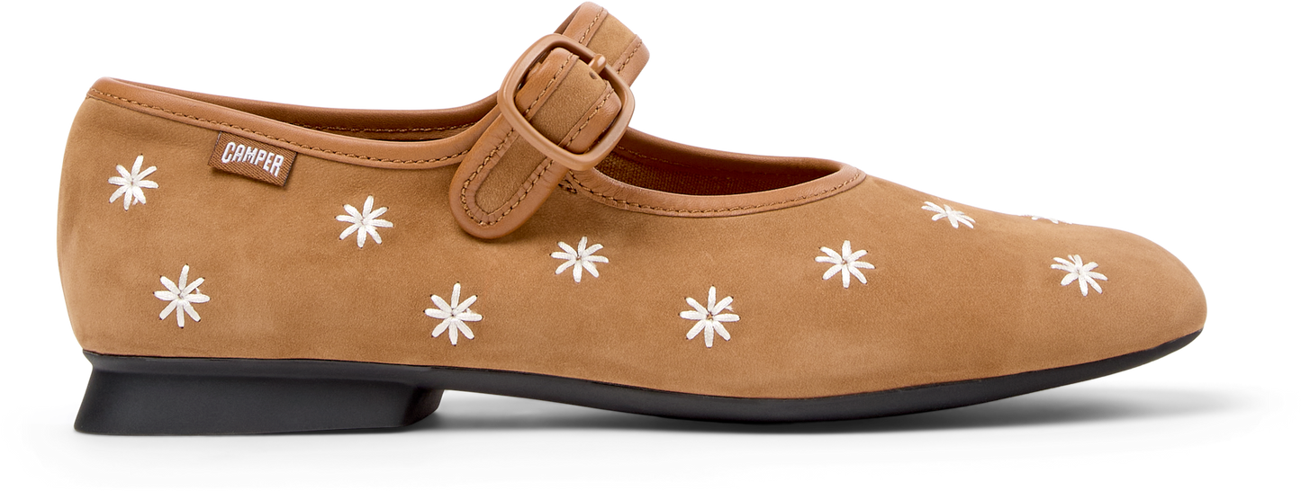 Women's Casi Myra Nubuck Leather Flower Maryjane Flats