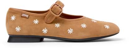 Women's Casi Myra Leather Brown Flower Maryjane Flats